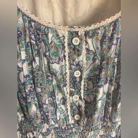 Blue Paisley Cream Lace Cottagecore Retro Boho Midi Dress Women’s Size L - Picture 14 of 15
